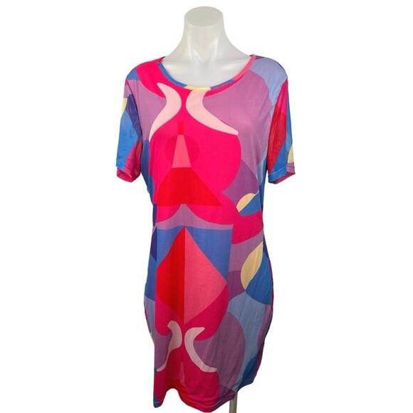 Shein Curve Women's Multi Short Sleeve Crew Neck Pullover A-Line Midi Dress 2XL - Picture 1 of 5